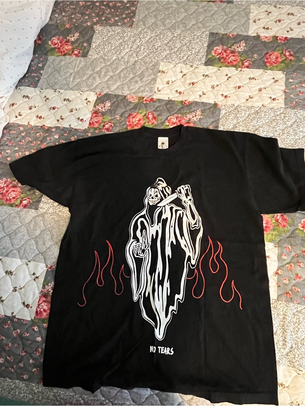 Warren Lotas Black Graphic Ghost Grim Reaper & Flames “No Tears” tshirt